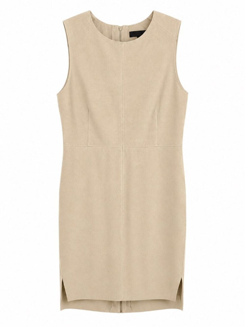 Bagatelle Beige Sleeveless Faux Suede Shift Midi Dress With Back Zipper Closure